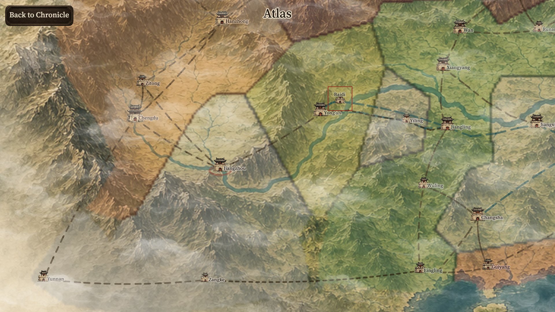 The Atlas: cities, roads and the territories of rival forces